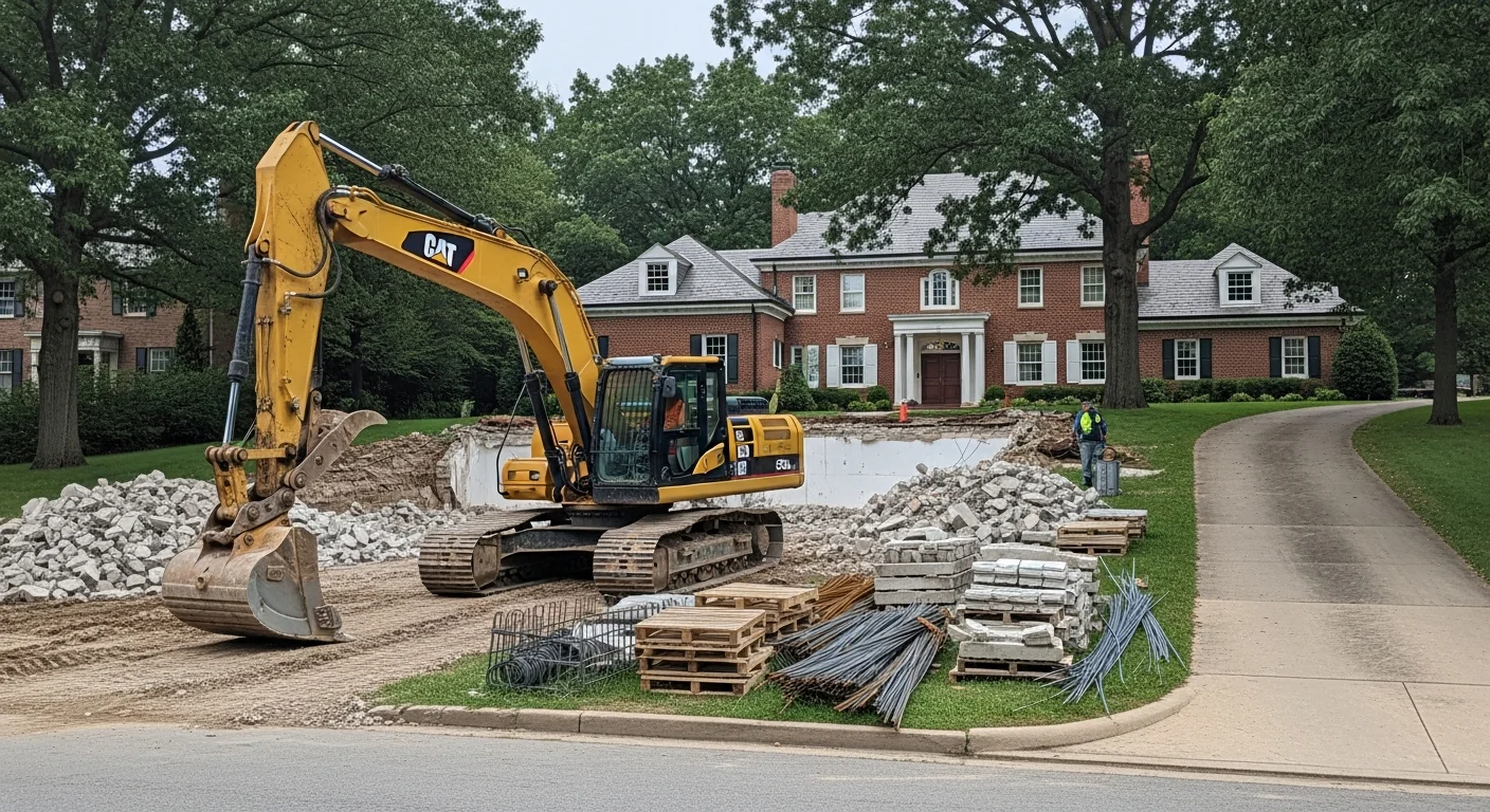 Suburban St Louis County home with mature landscaping and brick exterior, typical of established neighborhoods like Kirkwood and Webster Groves.